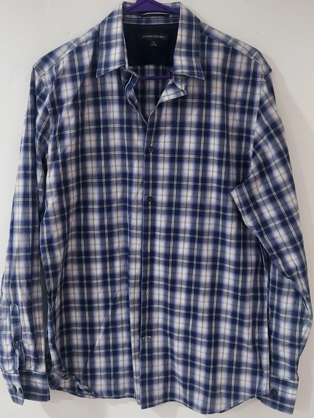 Banana Republic Men’s Navy and White Plaid Button-Down Shirt